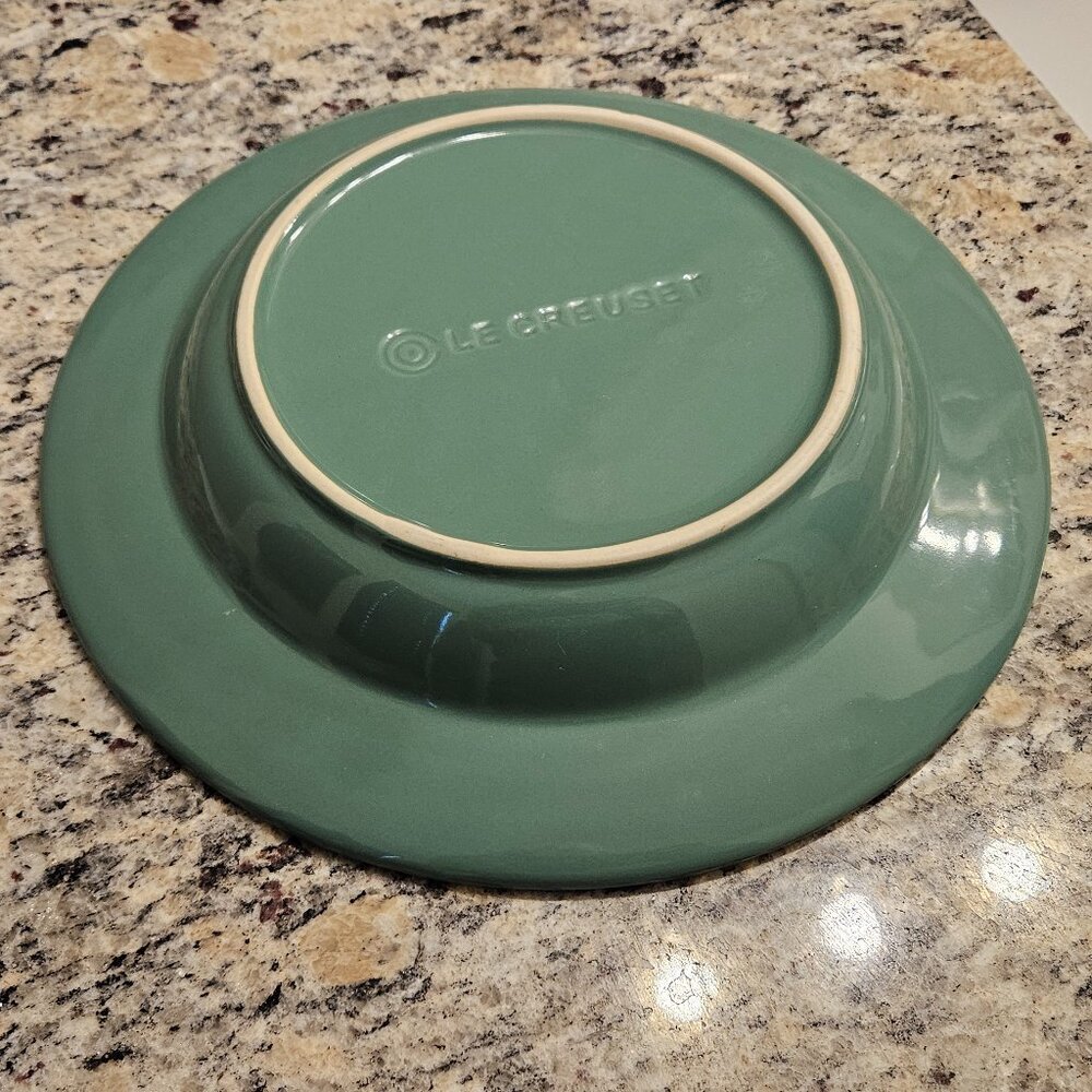 HEAVY LE CREUSET FRANCE STONEWARE SUMMER GREEN RIMMED PASTA SOUP SALAD BOWL DISH - Picture 8 of 8